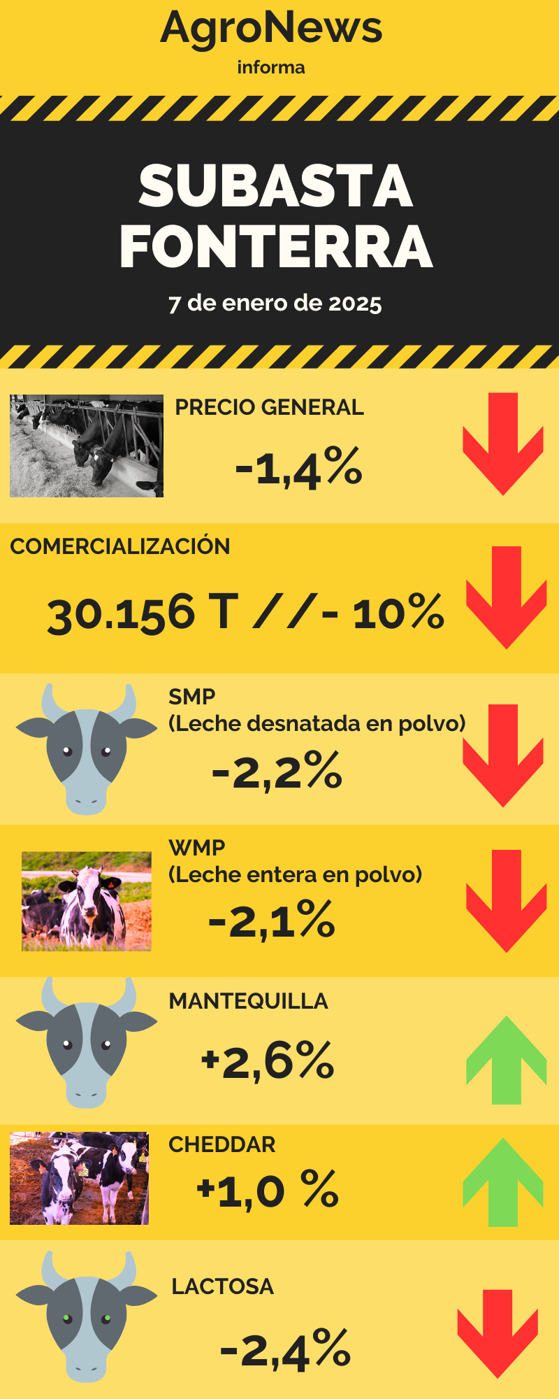 Fonterra: Bajada de 1,4% de los precios en la primera subasta de 2025